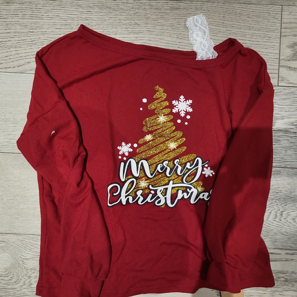 SHEIN Red Tee with Gold and White Festive Christmas Sweater